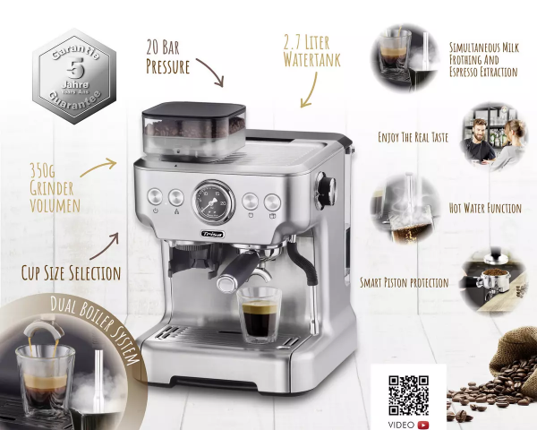 Trisa Barista Plus Siebträger Kaffeemaschine Anthrazit